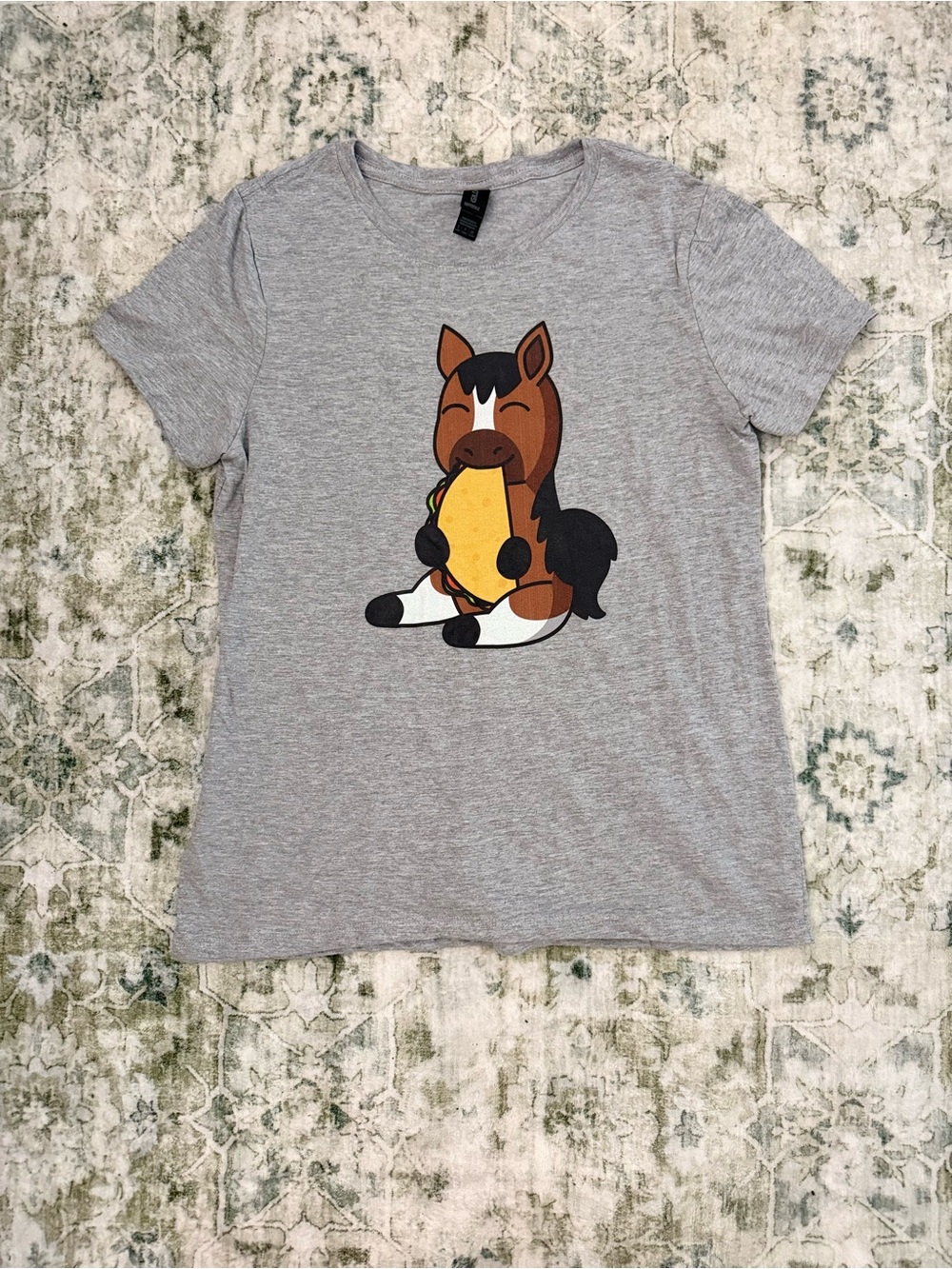 Gildan Gray Tee with Brown & Black Horse Taco Graphic